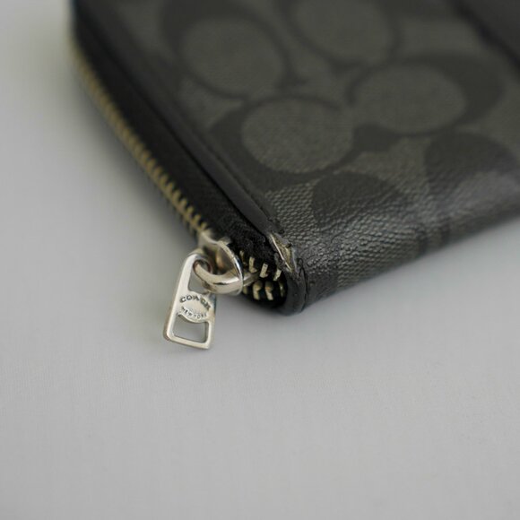 COACH Signature Canvas & Leather Zip-Around Long Wallet - Smoke Black - Used - Picture 2 of 12